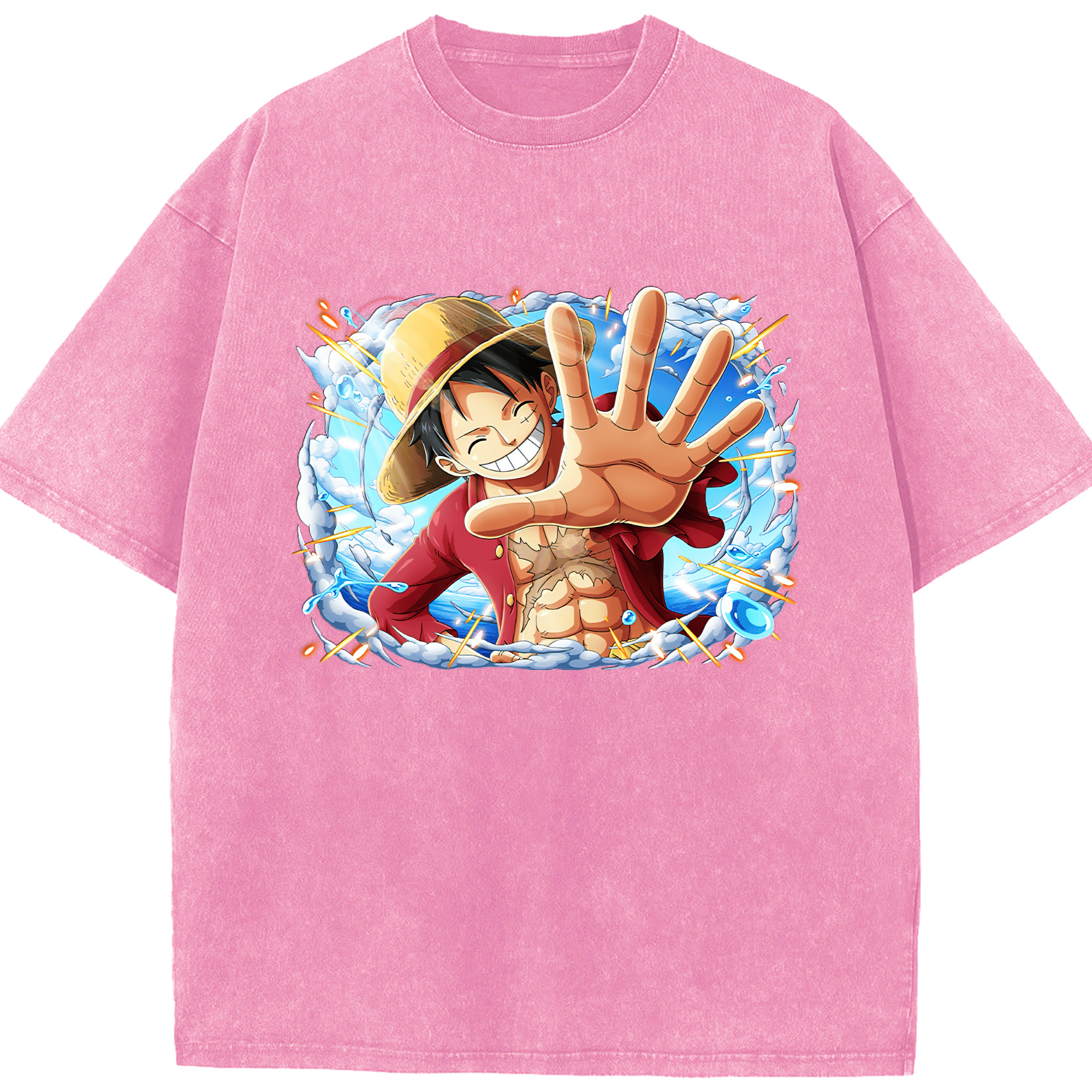 ワンピース モンキー・D・ルフィ ONE PIECE Monkey D. Luffy 綿100% ヴィンテージ風 半袖Tシャツ（フロントプリント）